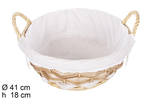 [112086] Natural round wicker basket with fabric 41 cmcm