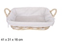 Cesta mimbre rectangular natural con tela 41x31cm