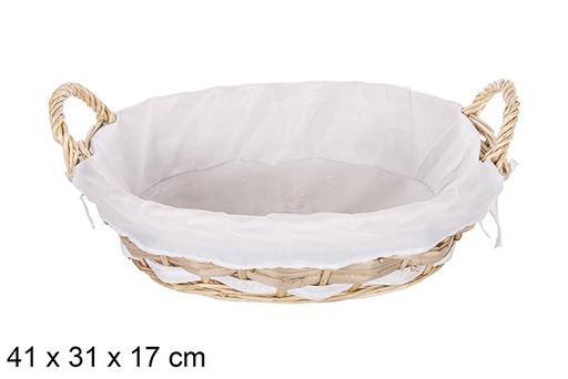 [112089] Natural oval wicker basket with fabric 41x31 cm