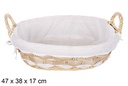 Cesta mimbre ovalada natural con tela 47x38 cm