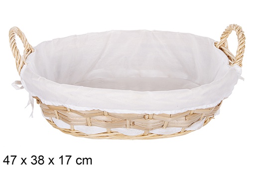 [112090] Natural oval wicker basket with fabric 47X38 cm