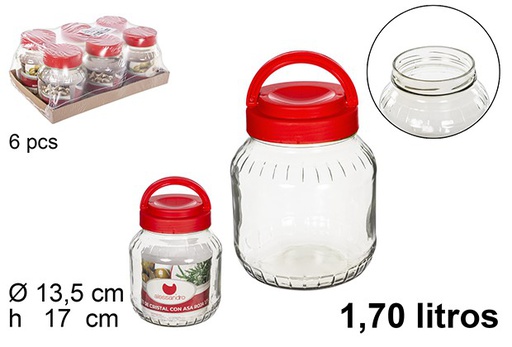 [112154] Barattolo in vetro con manico rosso 1,7 l.