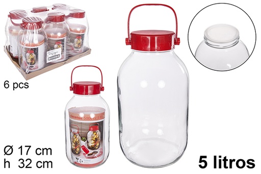 [112159] Barattolo in vetro con manico rosso 5 l.