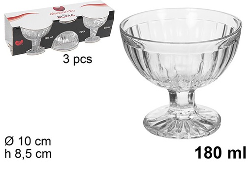 [111683] Pack 3 coupes en verre pour glace Roma 180 ml