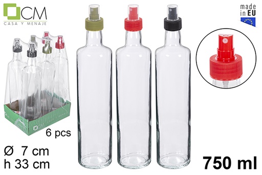 [112211] Round glass bottle with sprayer assorted colors 750 ml