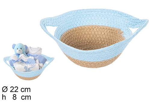 [111730] NATURAL/TURQUOISE ROPE BASKET W/HANDLES