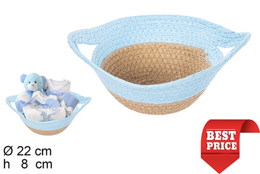 [111730] Natural/turquoise paper rope basket with handles 22x8 cm
