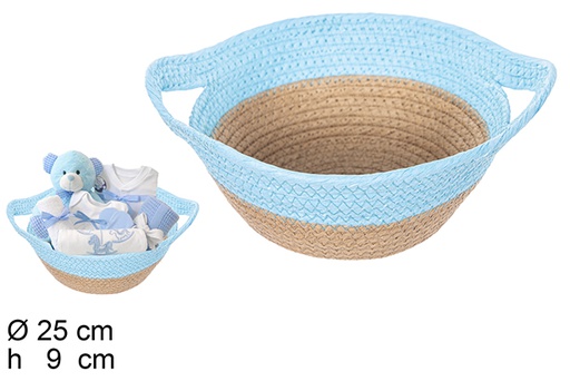 [111731] NATURAL/TURQUOISE ROPE BASKET W/HANDLES