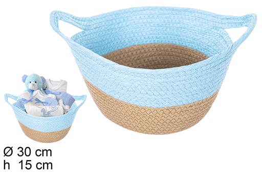 [111733] Natural/turquoise paper rope basket with handles 30x15 cm