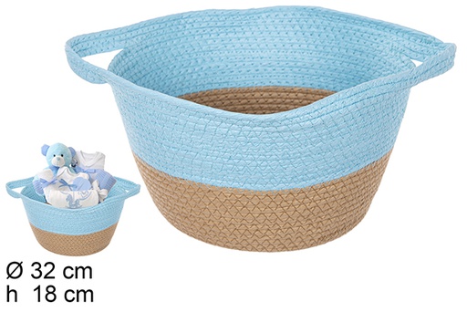 [111734] NATURAL/TURQUOISE ROPE BASKET W/HANDLES