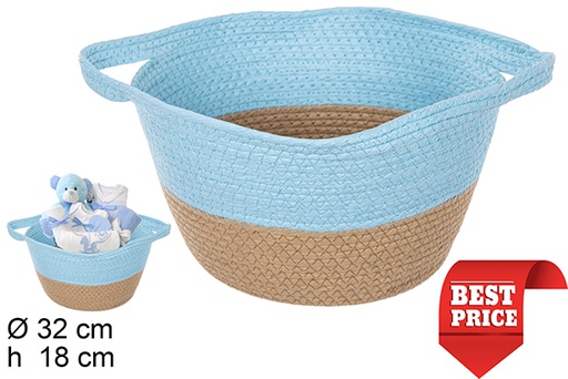 [111734] Natural/turquoise paper rope basket with handles 32x18 cm