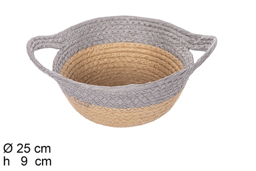 [111741] Natural/gray paper rope basket with handles 25x9 cm
