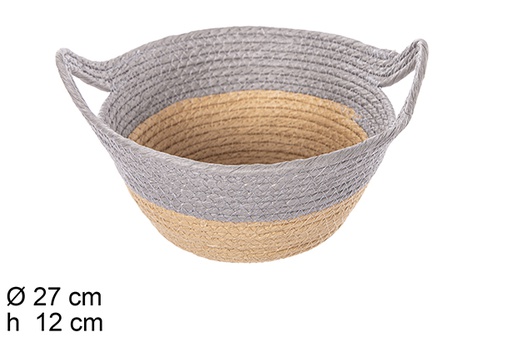 [111742] Natural/gray paper rope basket with handles 27x12 cm