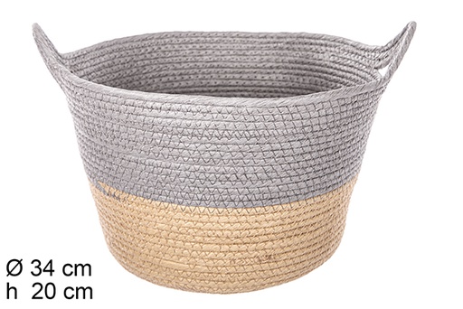 [111745] NATURAL/GREY PAPER ROPE BASKET W/HANDLES
