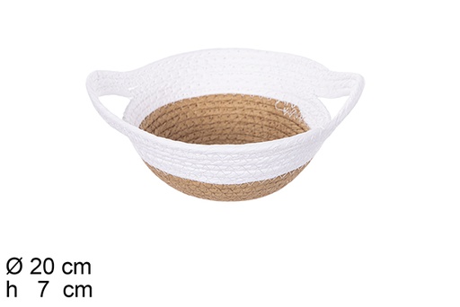 [111780] NATURAL/WHITE PAPER ROPE BASKET W/HANDLE