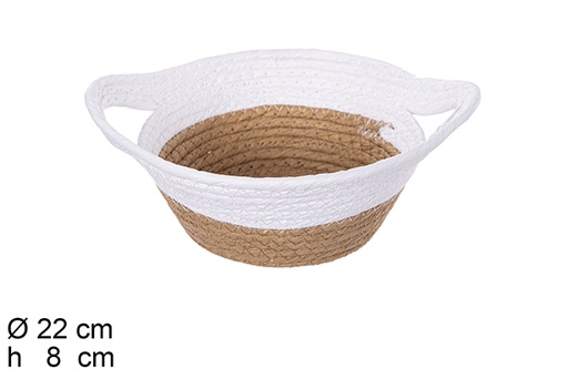 [111781] Natural/white paper rope basket with handles 22x8 cm