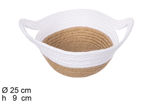 [111782] NATURAL/WHITE PAPER ROPE BASKET W/HANDLE