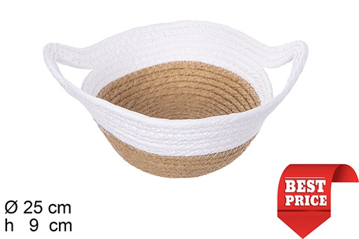 [111782] Natural/white paper rope basket with handles 25x9 cm