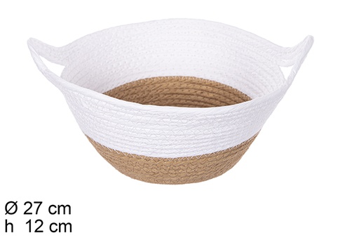 [111783] NATURAL/WHITE PAPER ROPE BASKET W/HANDLE