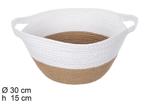 [111784] NATURAL/WHITE PAPER ROPE BASKET W/HANDLE
