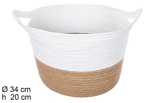 [111786] NATURAL/WHITE PAPER ROPE BASKET W/HANDLE