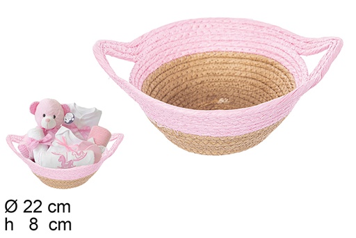 [111791] Natural/pink paper rope basket with handles 22x8 cm