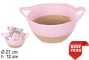 Cesta cuerda papel natural/rosa con asas 27x12 cm