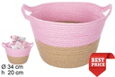 Cesta cuerda papel natural/rosa con asas 34x20 cm