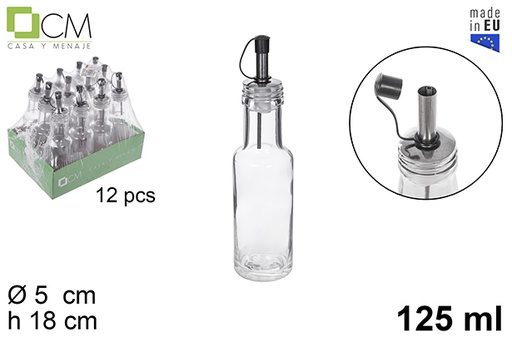 [112913] Huilier en verre rond avec doseur anti-goutte en acier 125 ml