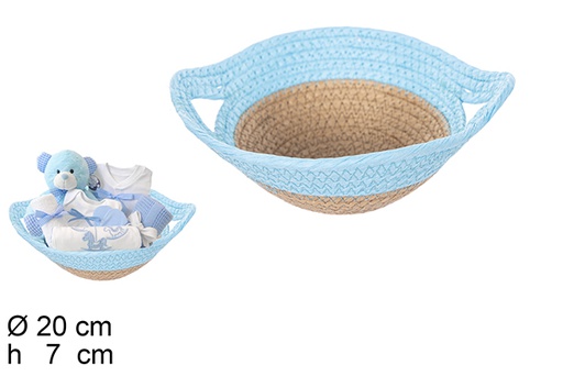 [111729] NATURAL/TURQUOISE ROPE BASKET W/HANDLES