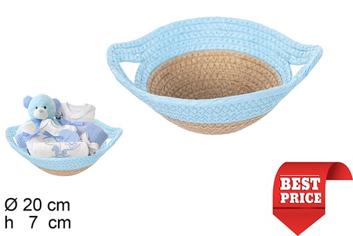 [111729] Natural/turquoise paper rope basket with handles 20x7 cm