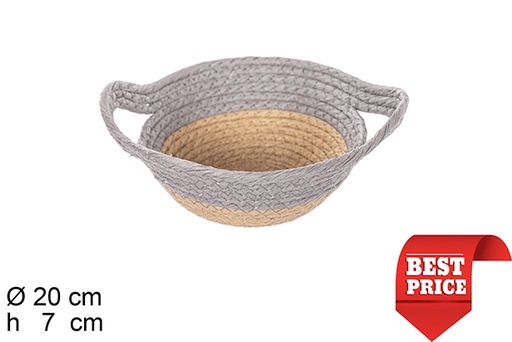 [111739] Natural/gray paper rope basket with handles 20x7 cm