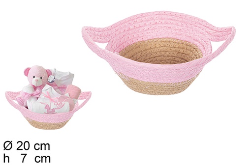 [111790] Natural/pink paper rope basket with handles 20x7 cm