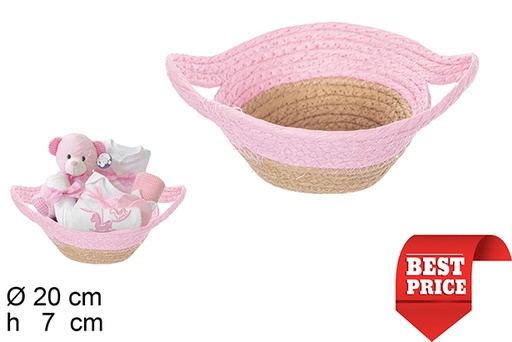 [111790] Natural/pink paper rope basket with handles 20x7 cm