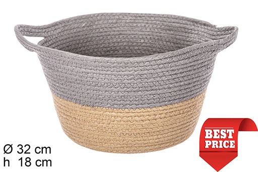 [111744] NATURAL/GREY PAPER ROPE BASKET W/HANDLES