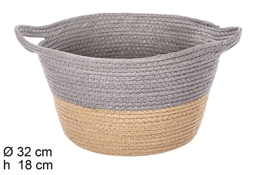 [111744] Natural/gray paper rope basket with handles 32x18 cm