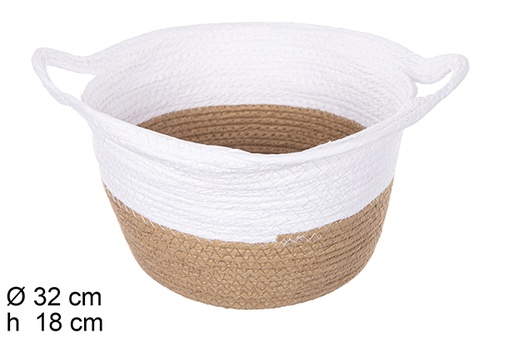 [111785] NATURAL/WHITE PAPER ROPE BASKET W/HANDLE