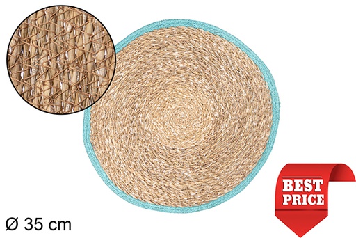 [111803] Sottopentola in alga marina con bordo in iuta turchese 35 cm