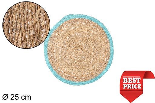 [111801] Sottopentola in alga marina con bordo in iuta turchese 25 cm