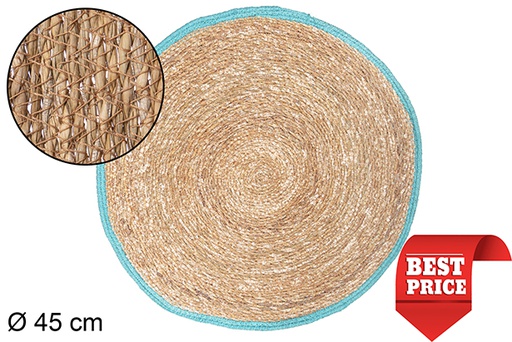 [111861] Turquoise jute edge seagrass trivet 45 cm