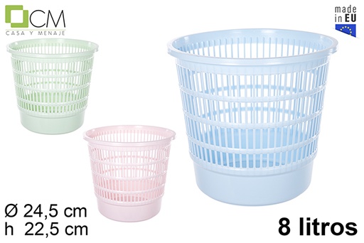 [113065] Round plastic paper bin pastel colors 8 l.