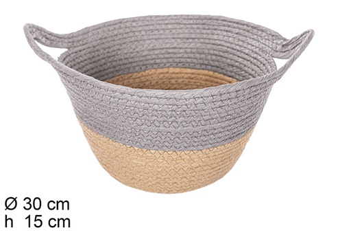 [111743] Natural/gray paper rope basket with handles 30x15cm
