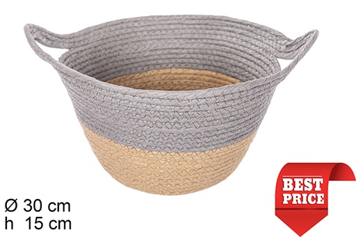 [111743] Natural/gray paper rope basket with handles 30x15cm