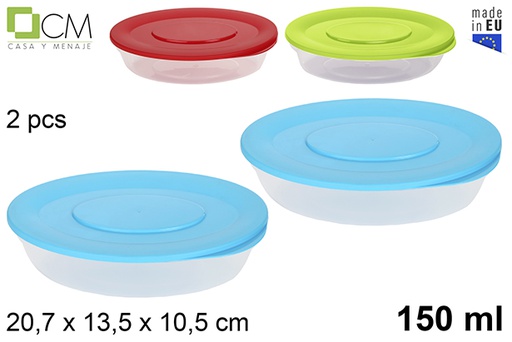 [102879] Pack 2 fiambreras ovaladas tapa colores surtidos 150 ml.