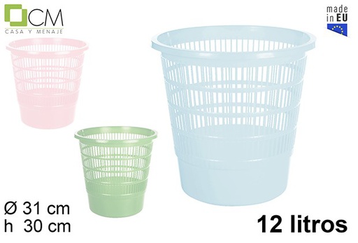 [113071] Round plastic paper bin pastel colors 12 l.