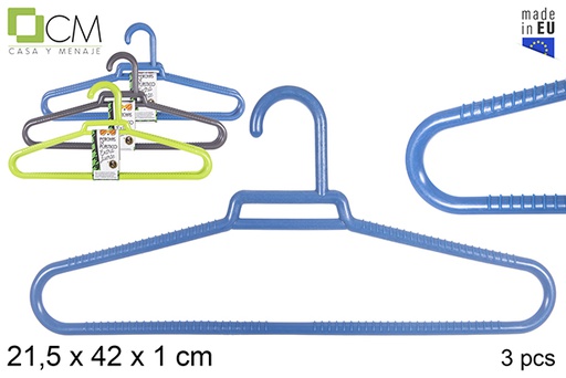 [112137] Pack 3 perchas de plástico extra fuertes colores surtidos