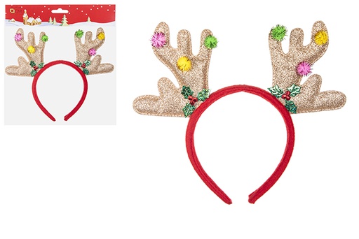 [112392] Christmas headband decorated with reindeer with flannel balls