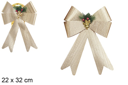 [112922] Laço de Natal dourado decorado com abacaxi e anjo 22x32 cm