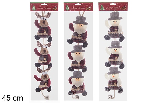 [112942] Colgante merry christmas 3 muñecos con campana 45cm
