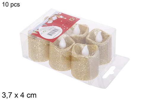 [113075] Pack 6 bougies LED à paillettes or 3,7x4 cm